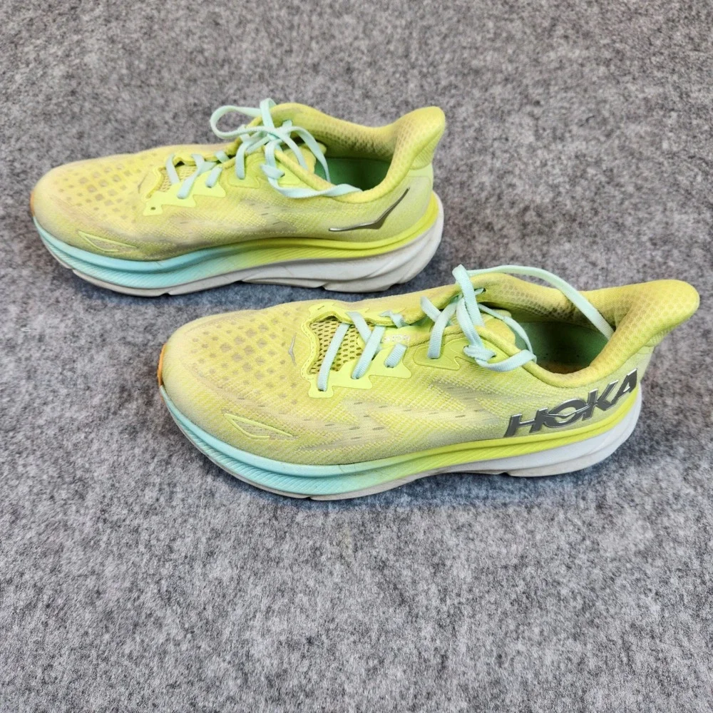 Hoka One Clifton 10‎ Shoes Mens Size 10D Green Neon Trail Road Running Sneakers
